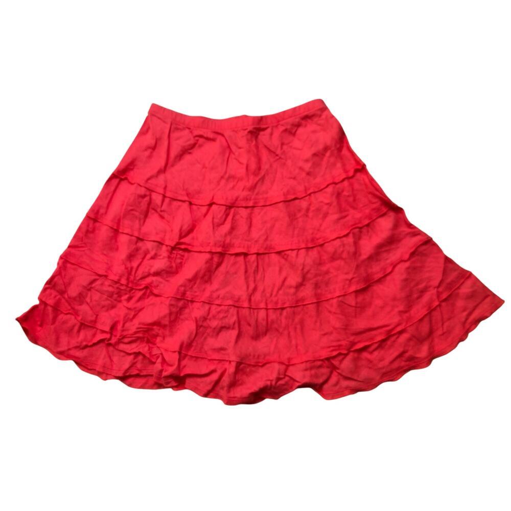 NWT Soft Surroundings Linen Tiered A-Line Skirt  XS Coral Pull On Elastic